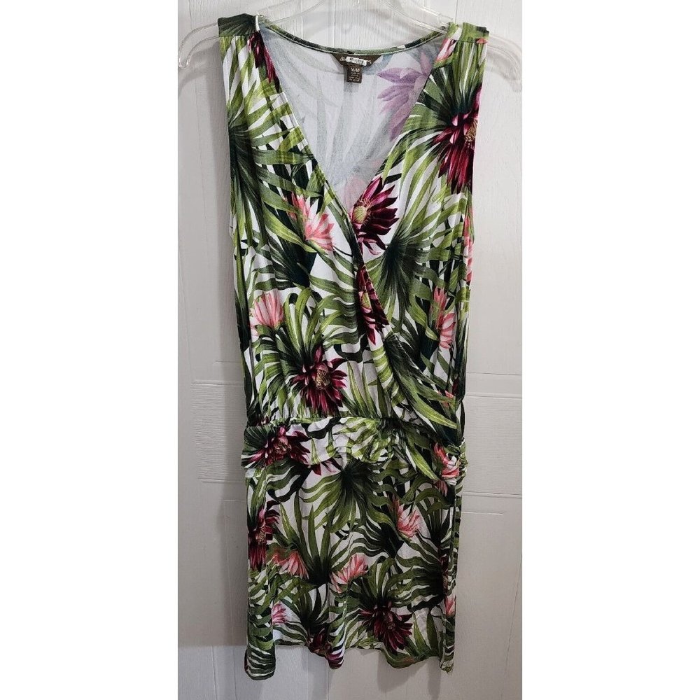 Tommy‎ Bahama Drop Waist Dress Jersey Stretch Sleeveless Size Medium Green Palms